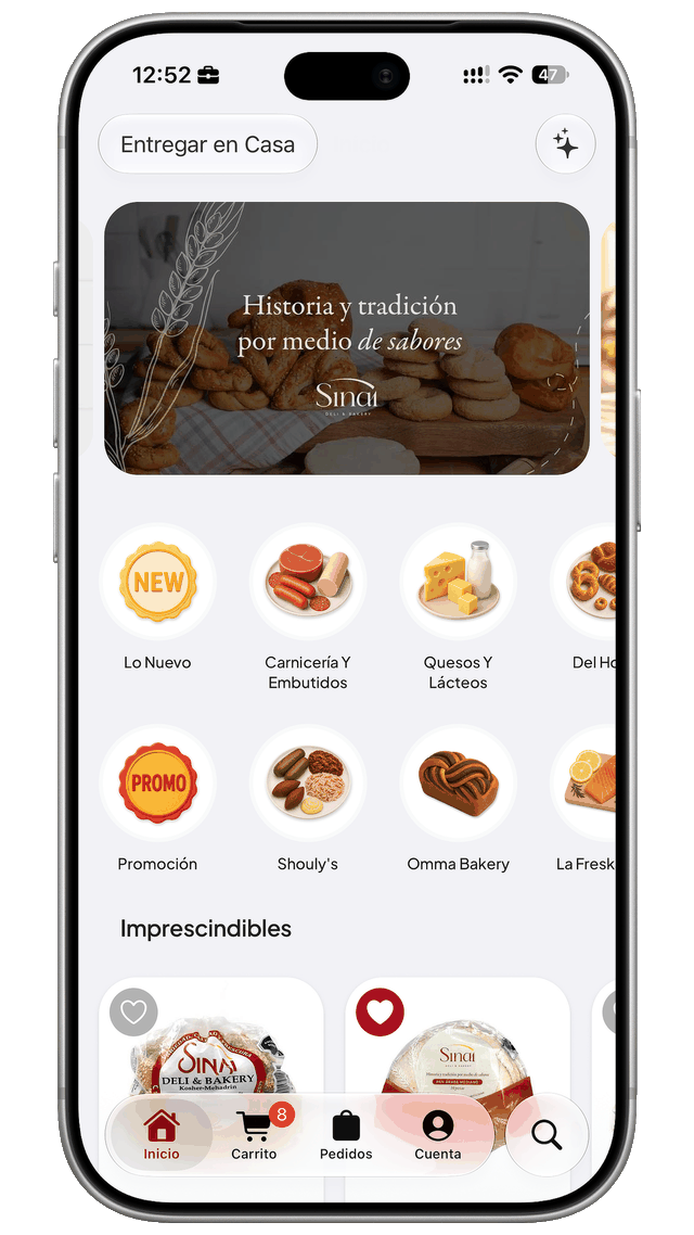 App de Sinai Deli & Bakery en un iPhone