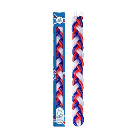 Vela de Havdalah Trenzada Azul, Blanco y Rojo Ner Mitzvah 1 Pza