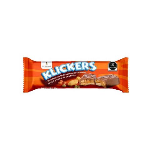 Klickers Chocolate Relleno de Caramelo y Cacahuate Consinee 35 Gr